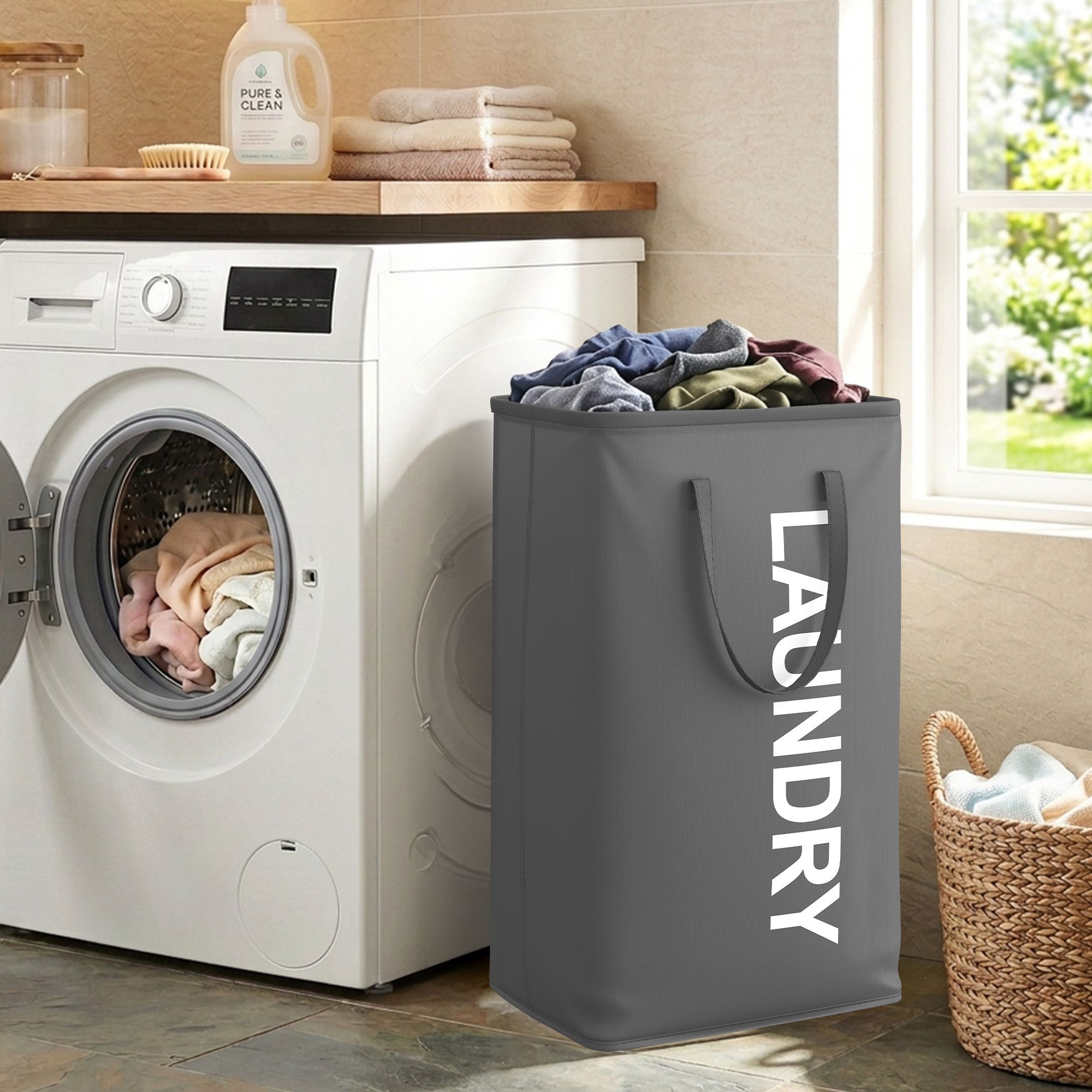 Opvouwbare Wasmand - 80 Liter - Met Handvatten - Oxford Stof - Grijs