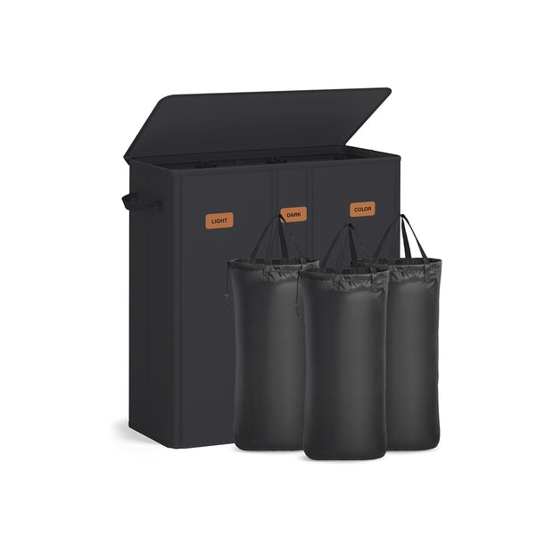 Wäschereikorb - 3 Fächer - Deckel - Waschbare Innentasche