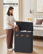 Wäschereikorb - 3 Fächer - Deckel - Waschbare Innentasche