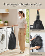 Wäschereikorb - 3 Fächer - Deckel - Waschbare Innentasche
