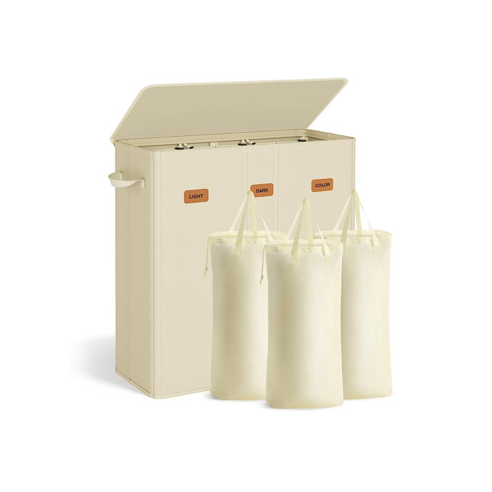 Wäschereikorb - 3 Fächer - Deckel - Waschbare Innentasche