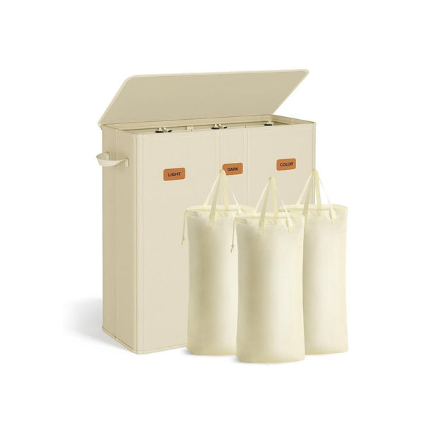 Wäschereikorb - 3 Fächer - Deckel - Waschbare Innentasche