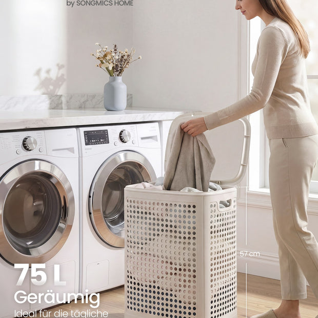 Wasmand - 42,5 x 33 x 57 cm - 75 liter - cappuccino beige - maximaal 10 kg