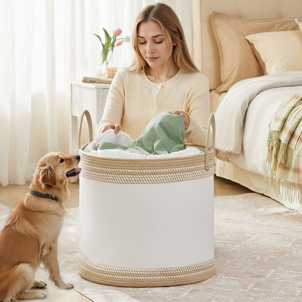 Wäschekorb 90L mit Deckel und Griffen - 50 x 50 x 46 cm - Kamelbraun