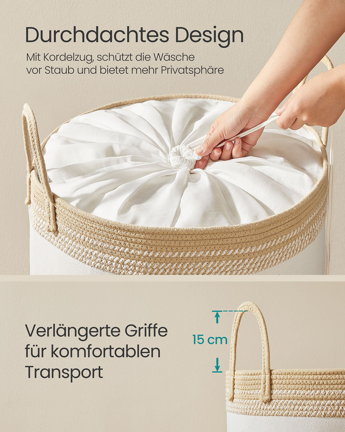Wäschekorb 90L mit Deckel und Griffen - 50 x 50 x 46 cm - Kamelbraun