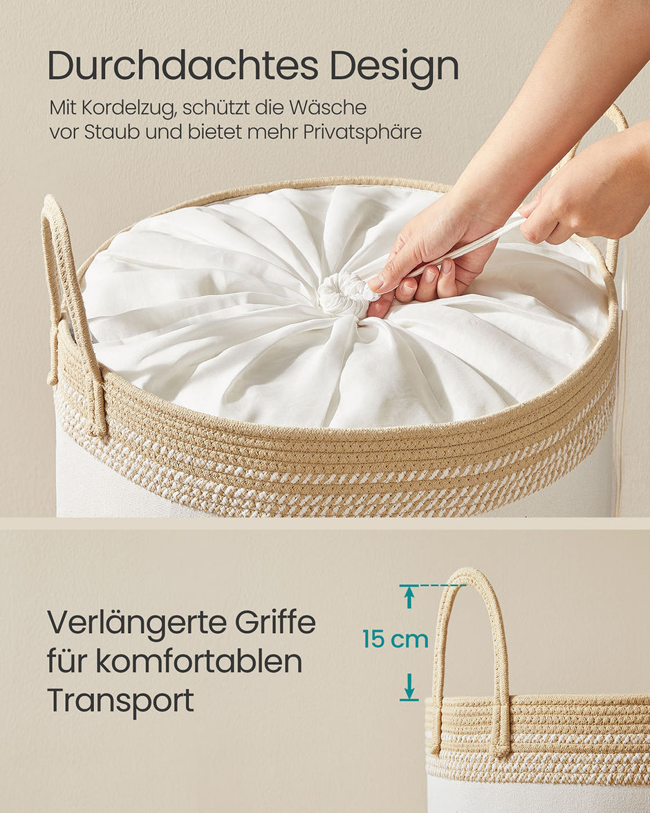 Wäschekorb 90L mit Deckel und Griffen - 50 x 50 x 46 cm - Kamelbraun