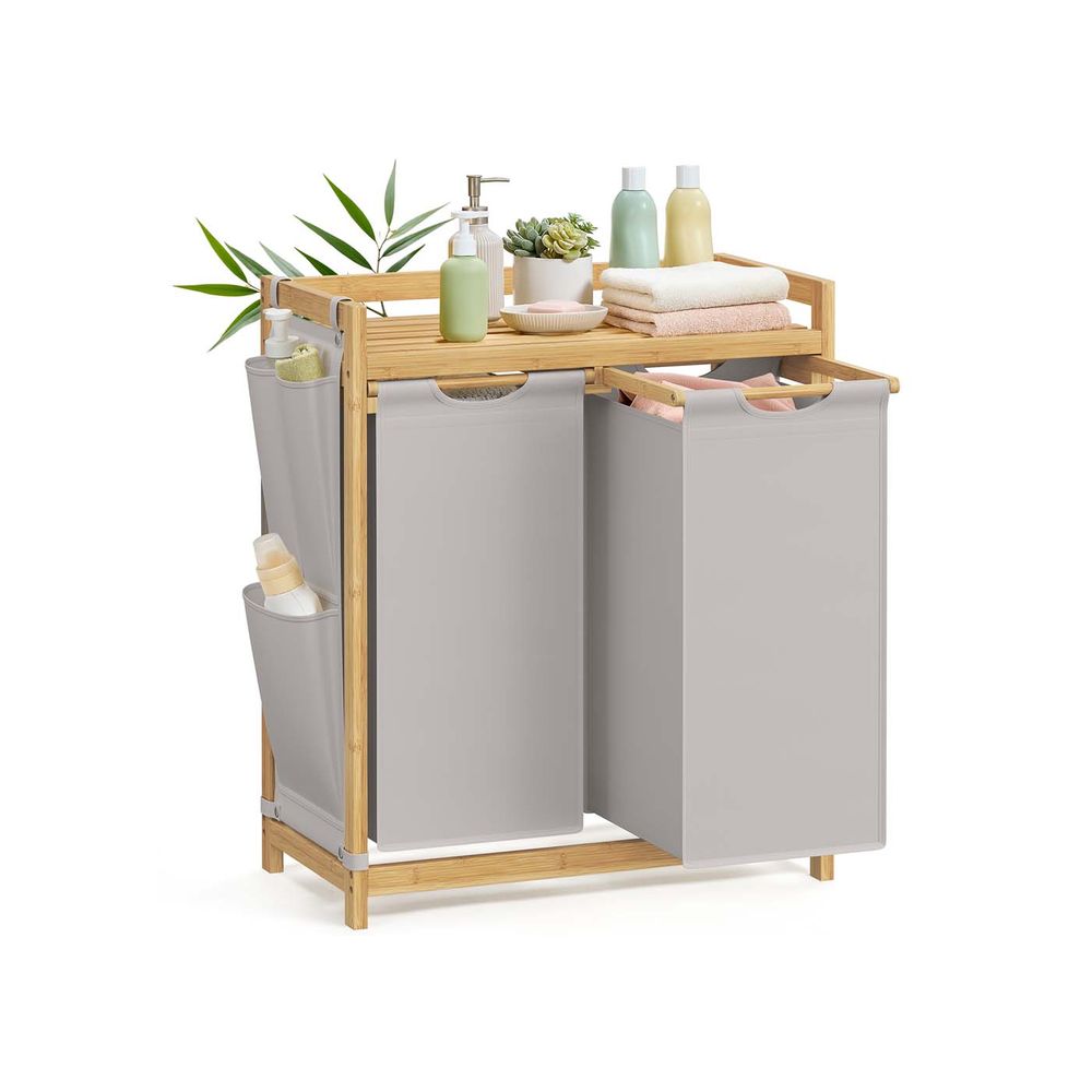 Wäschereikorb 2 Kisten 2 x 50 l 63 x 33 x 78 cm Creme Weiß