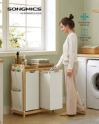 Wäschereikorb 2 Kisten 2 x 50 l 63 x 33 x 78 cm Creme Weiß