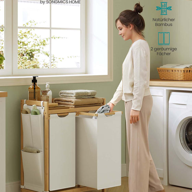 Wäschereikorb 2 Kisten 2 x 50 l 63 x 33 x 78 cm Creme Weiß