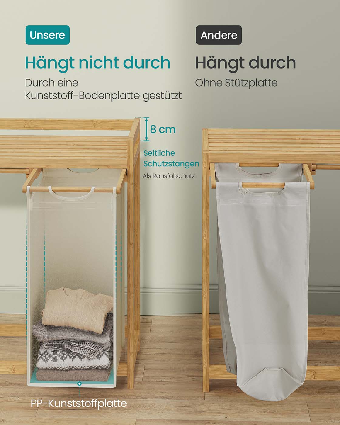 Wäschereikorb 2 Kisten 2 x 50 l 63 x 33 x 78 cm Creme Weiß