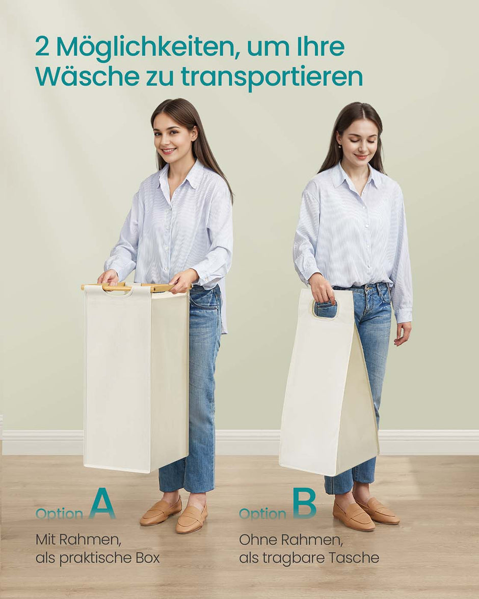 Wäschereikorb 2 Kisten 2 x 50 l 63 x 33 x 78 cm Creme Weiß