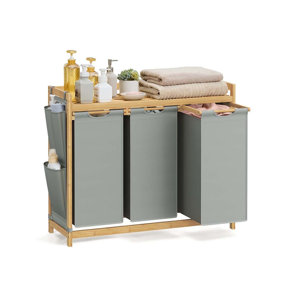 Wäschereikorb 3 Kurse 3 x 50 l 94 x 33 x 78 cm Creme Weiß