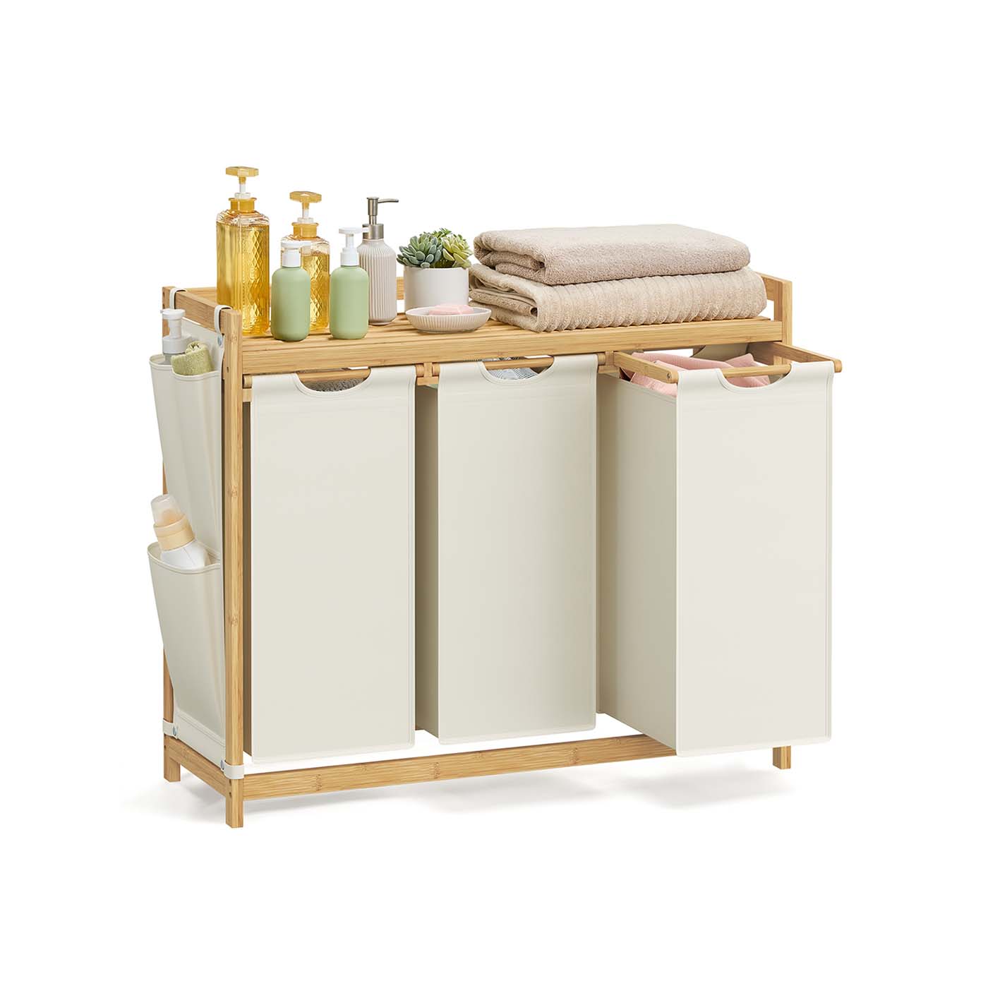 Wäschereikorb 3 Kurse 3 x 50 l 94 x 33 x 78 cm Creme Weiß