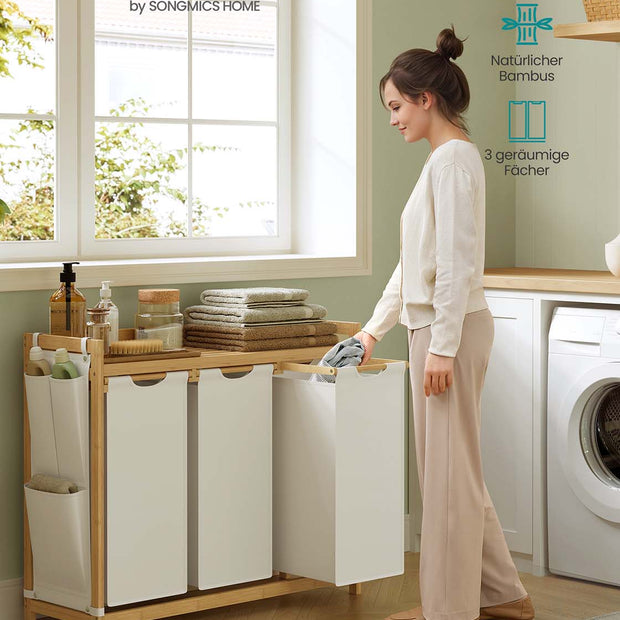 Wäschereikorb 3 Kurse 3 x 50 l 94 x 33 x 78 cm Creme Weiß