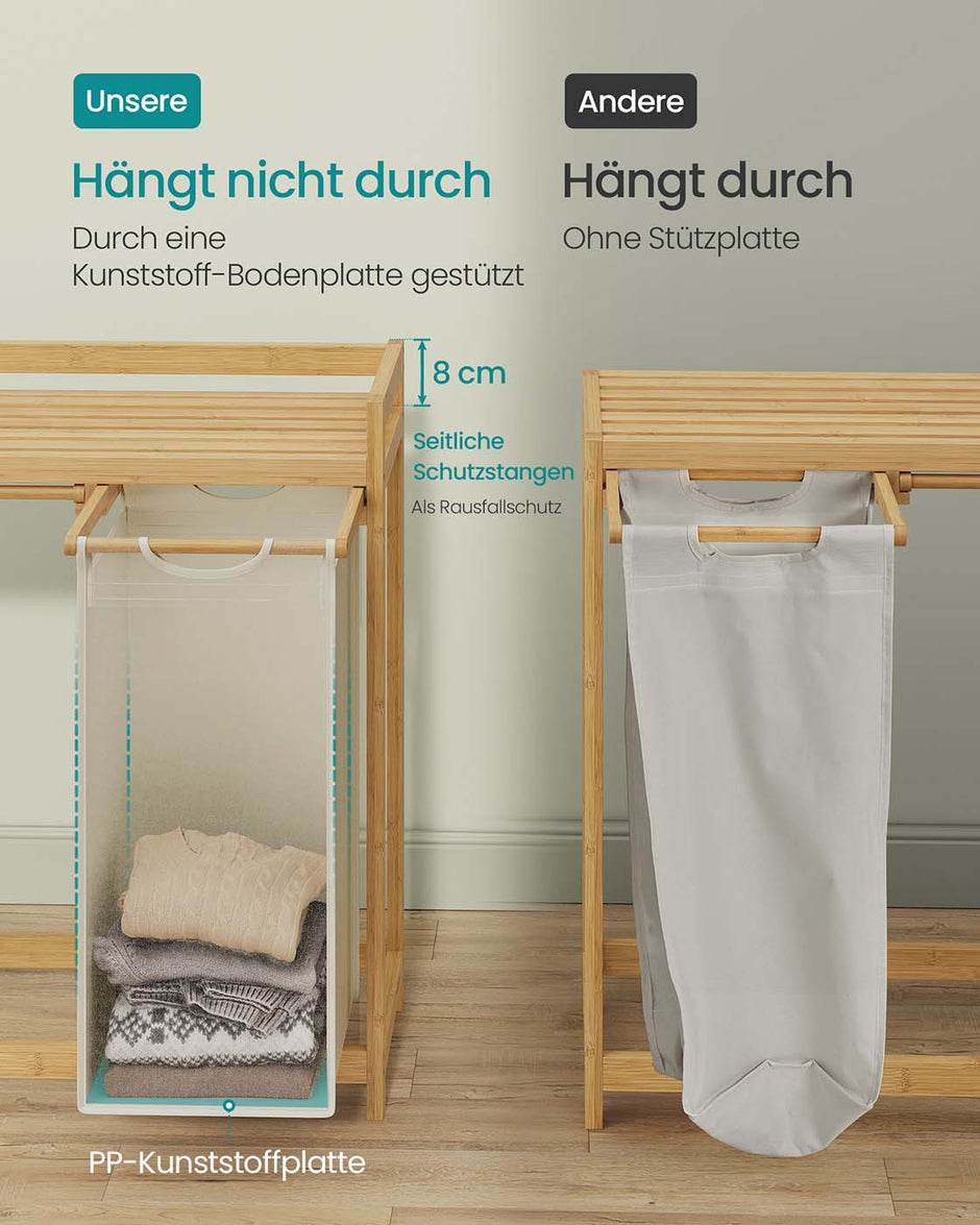 Wäschereikorb 3 Kurse 3 x 50 l 94 x 33 x 78 cm Creme Weiß