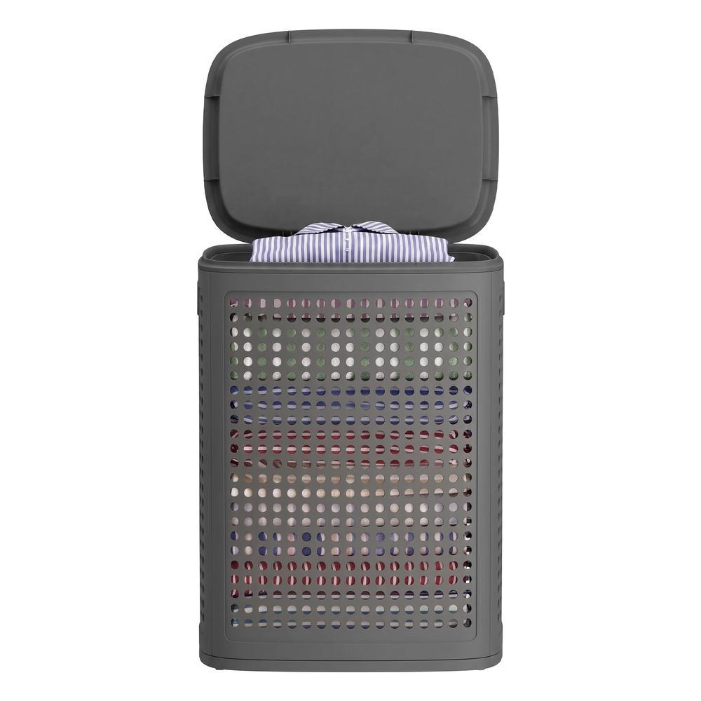Wasmand - Met Deksel - 75 Liter - Smal - Donkergrijs