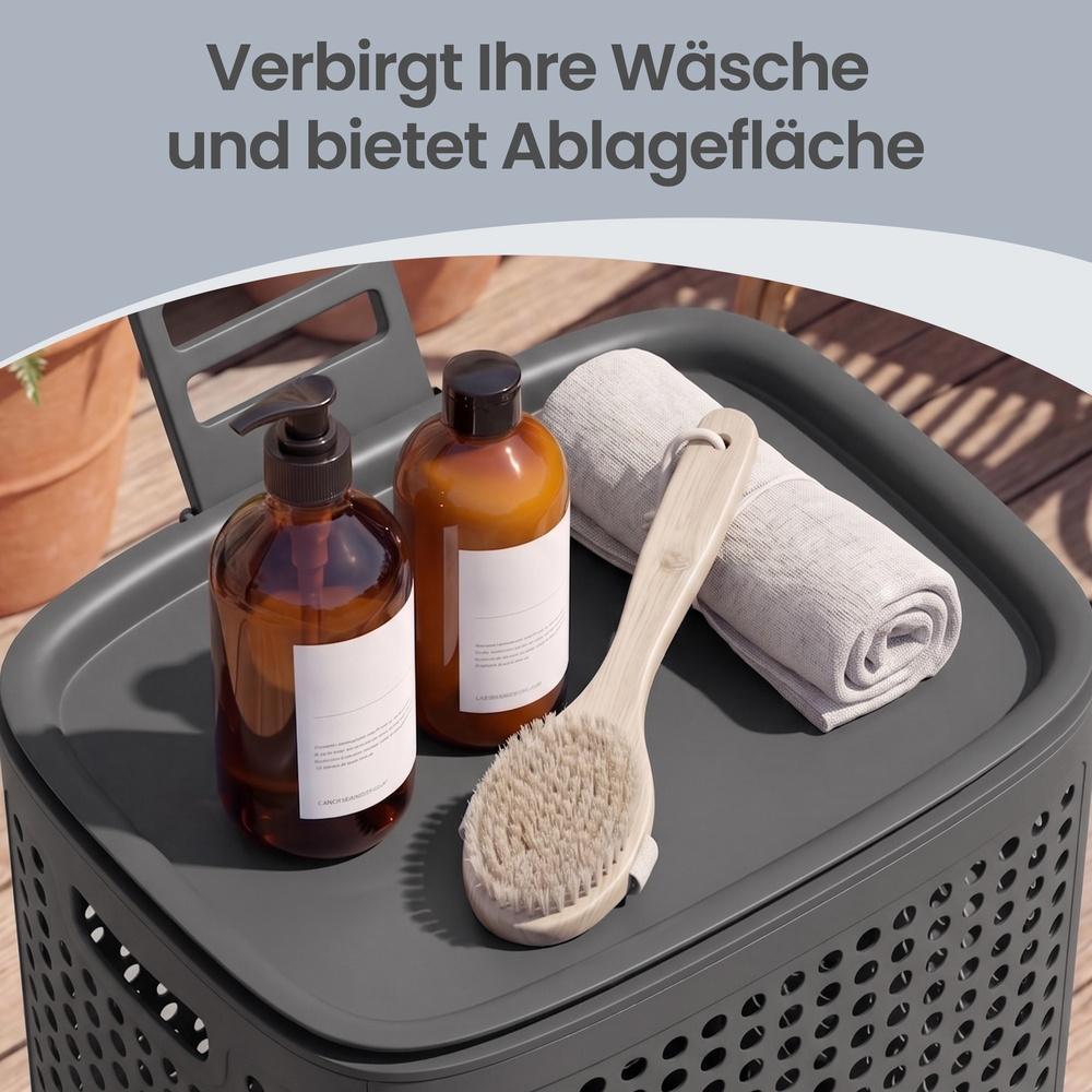 Wasmand - Met Deksel - 75 Liter - Smal - Donkergrijs