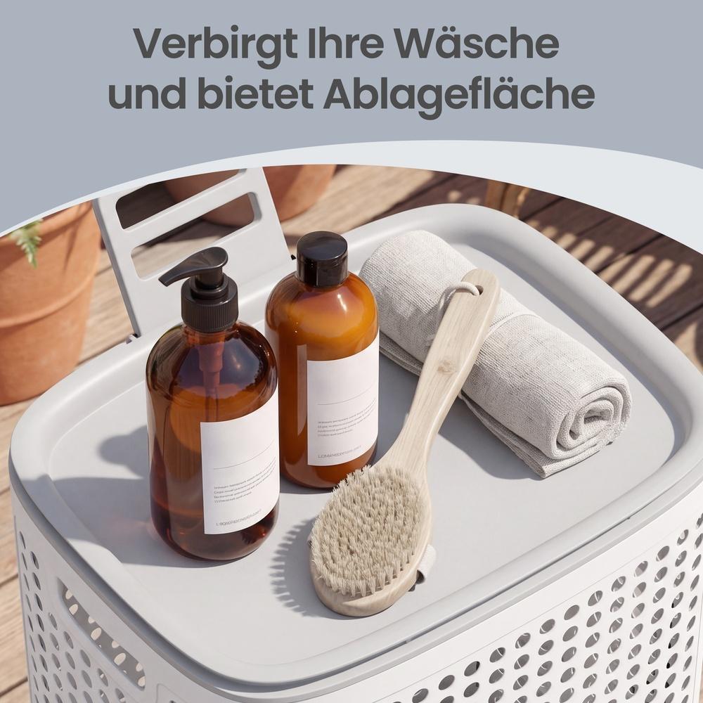Wasmand - Met Deksel - 75 Liter - Smal - Witgrijs