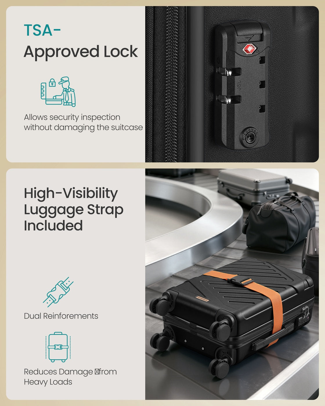Hard Shell Suitcase Cabin TSA Lock Spinner Wheels - ABS Plastic and PA Plastic
