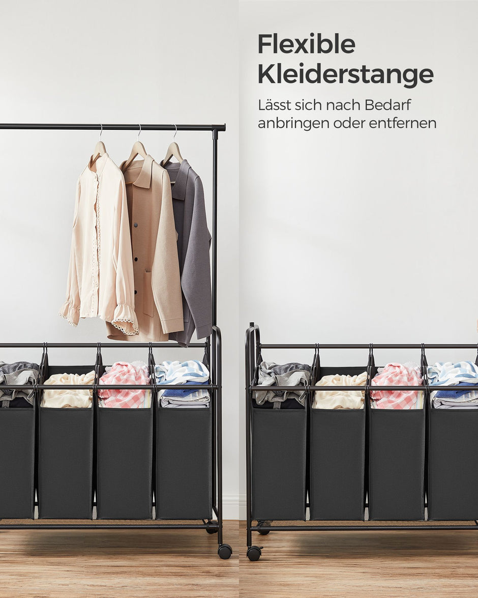 Wäschereikorb - 4 x 50 Liter - auf Rädern - mit abnehmbarer Wäscheltasche - Schwarz