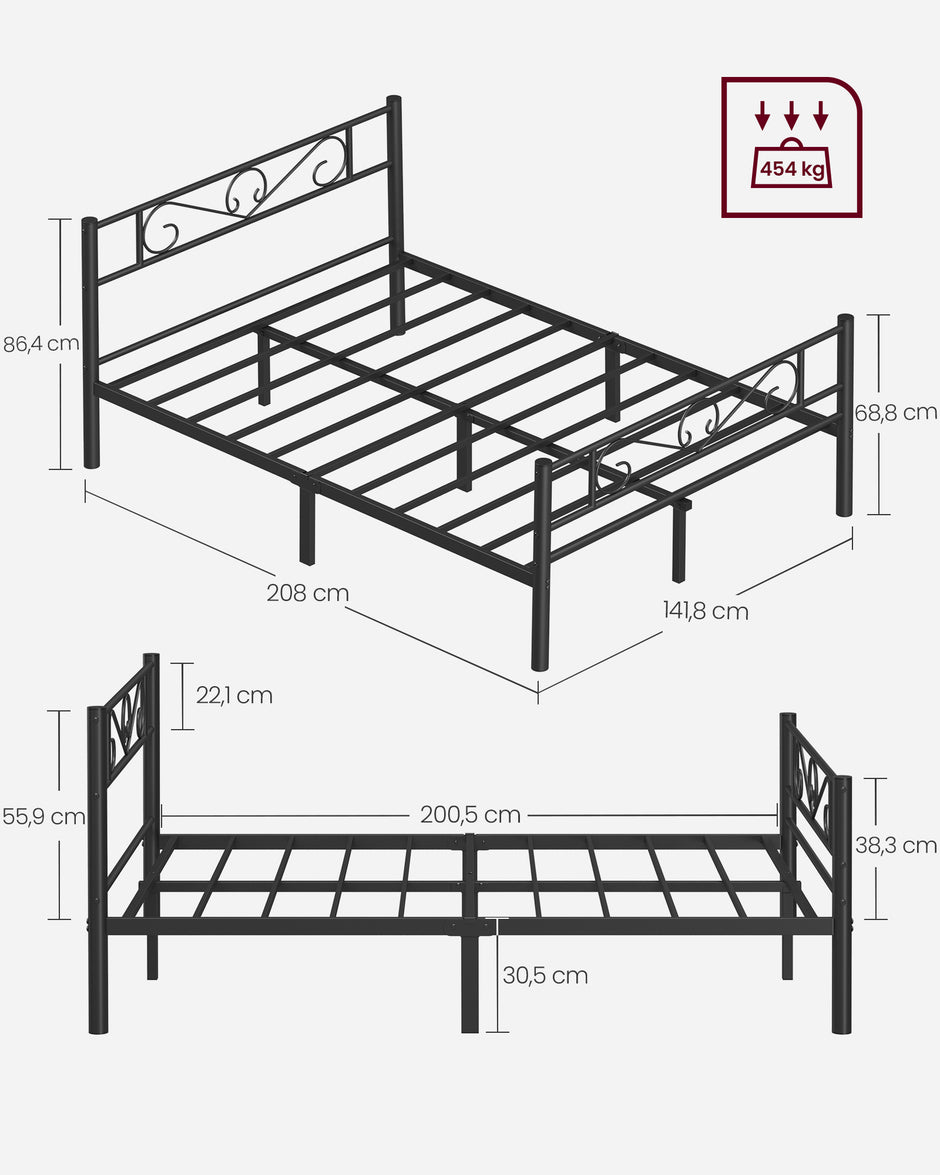 Bett 140 × 200 cm - aus Tintenschwarz Metall hergestellt