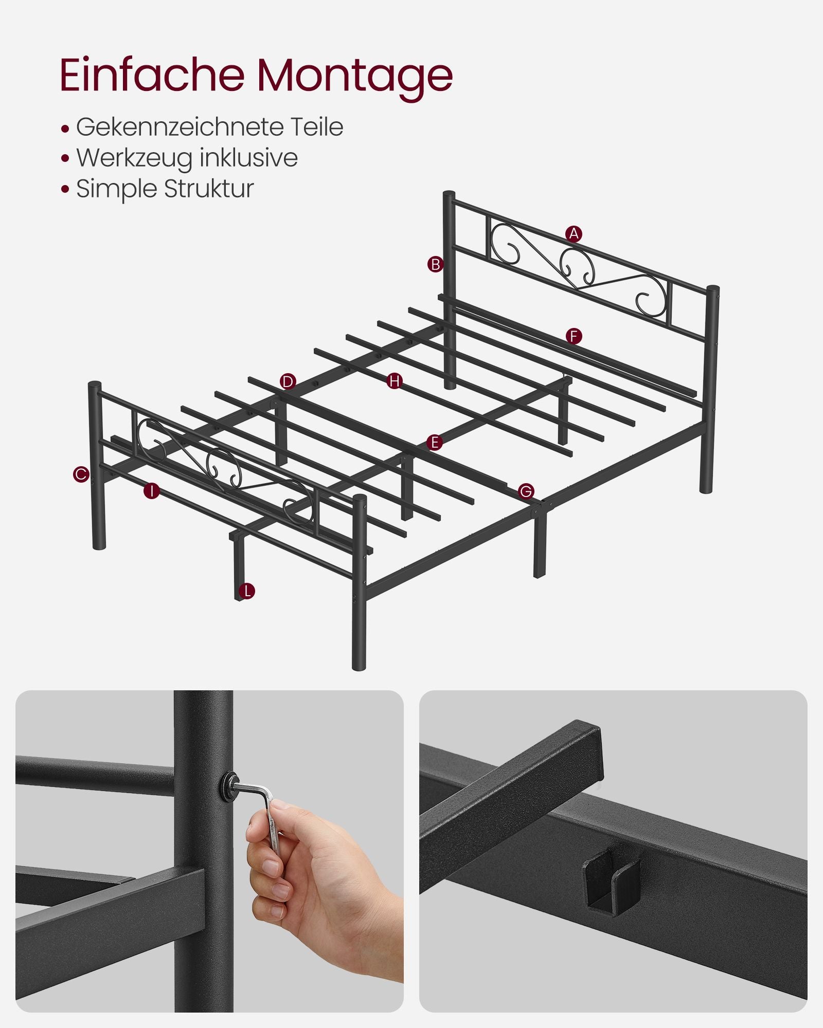 Bett 140 × 200 cm - aus Tintenschwarz Metall hergestellt