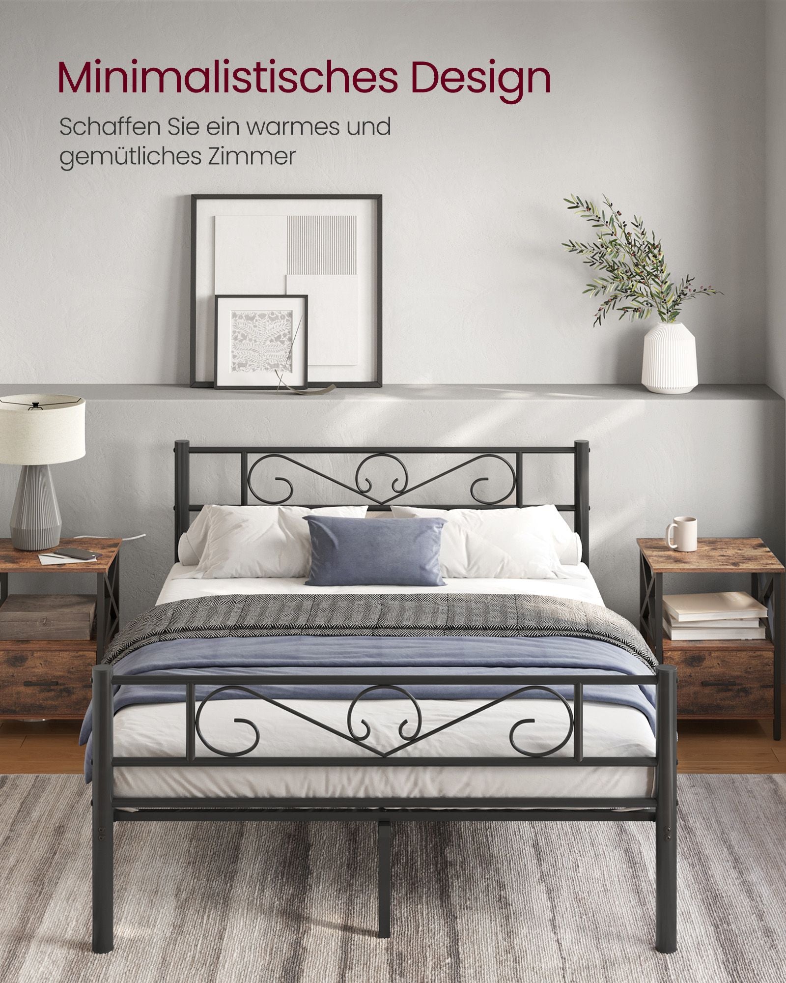 Bett 140 × 200 cm - aus Tintenschwarz Metall hergestellt
