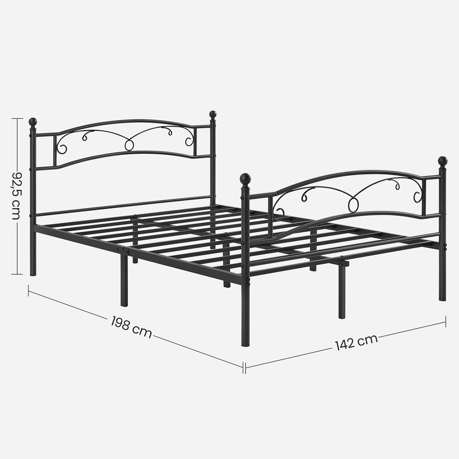 Doppelbett - Metallbett -Rahmen - 140 x 200 cm - schwarz