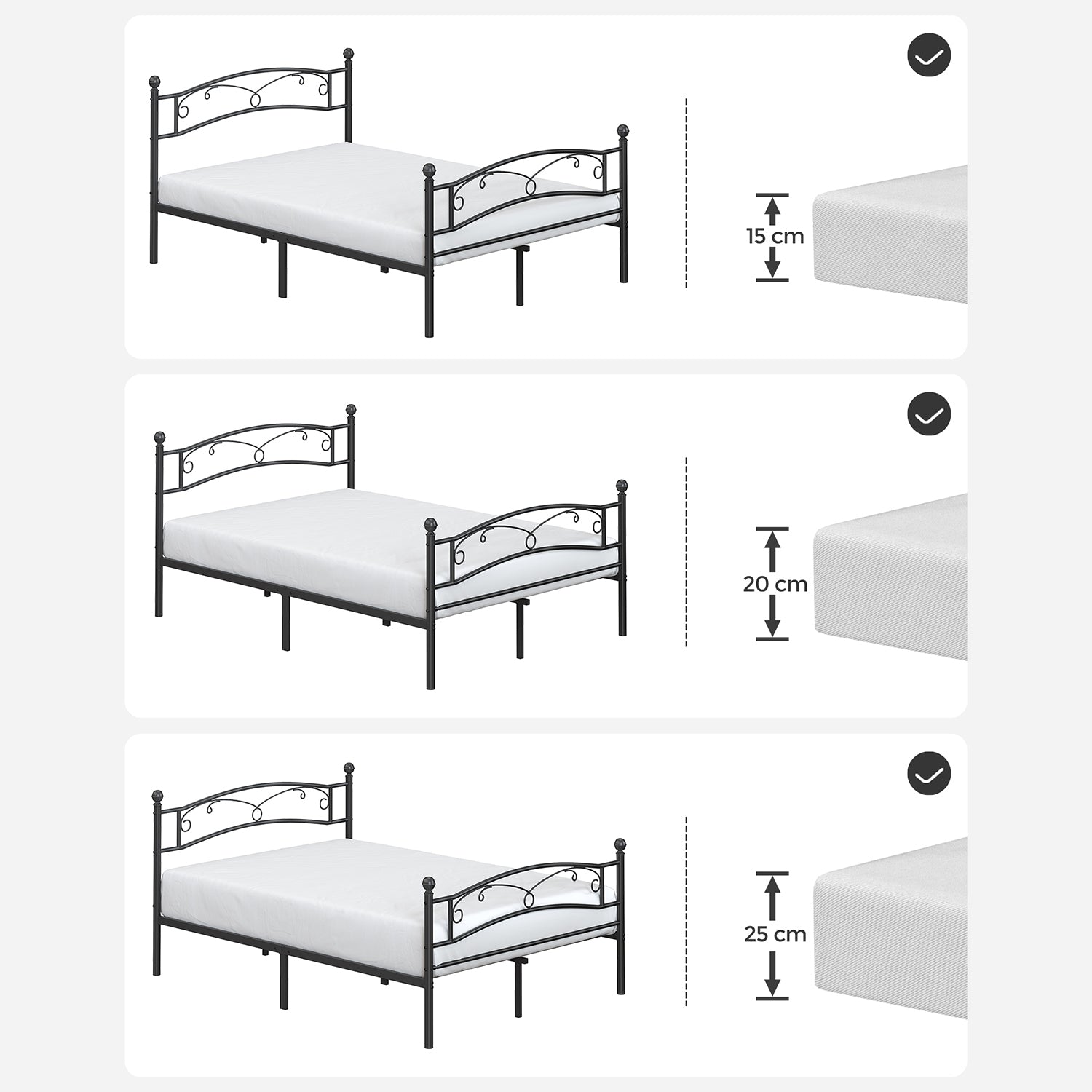 Doppelbett - Metallbett -Rahmen - 140 x 200 cm - schwarz