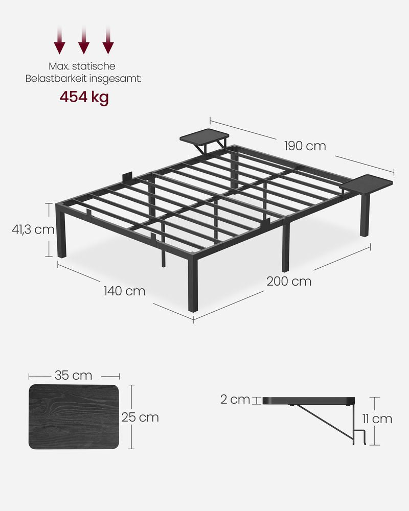 Bettrahmen - Metallrahmen - Doppelbett - 200 x 140 cm - schwarz