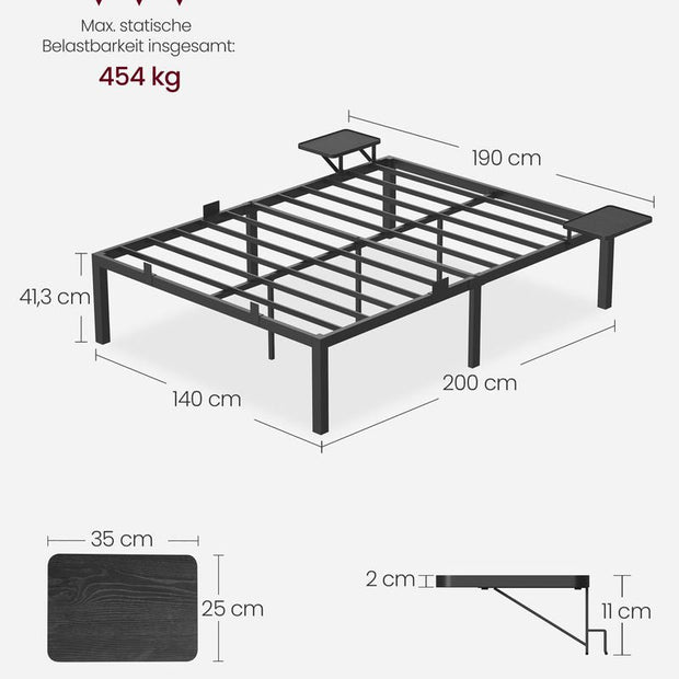 Bettrahmen - Metallrahmen - Doppelbett - 200 x 140 cm - schwarz