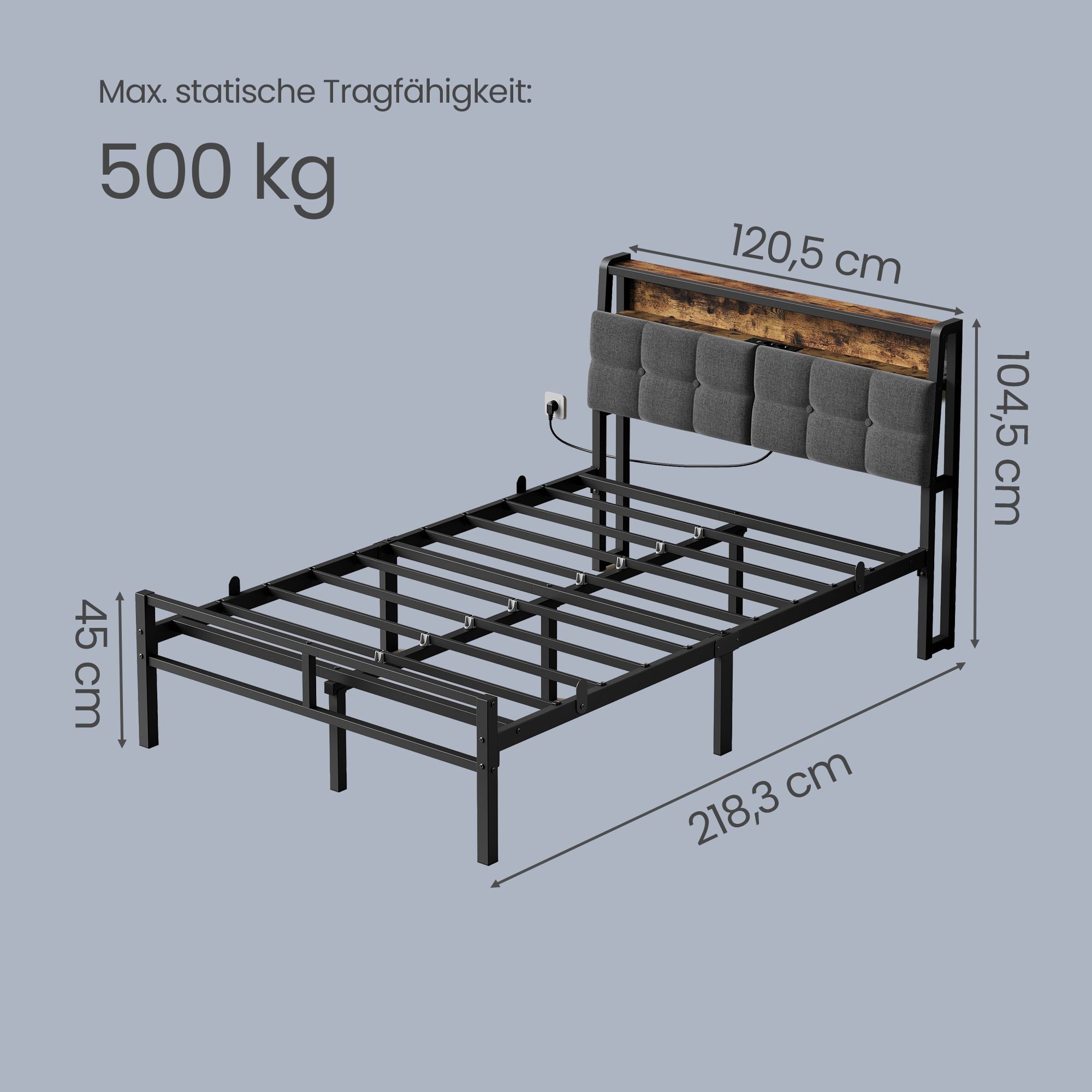 Metalen Bed - 120 x 200 cm - Met Opbergruimte - Ledverlichting - Matzwart