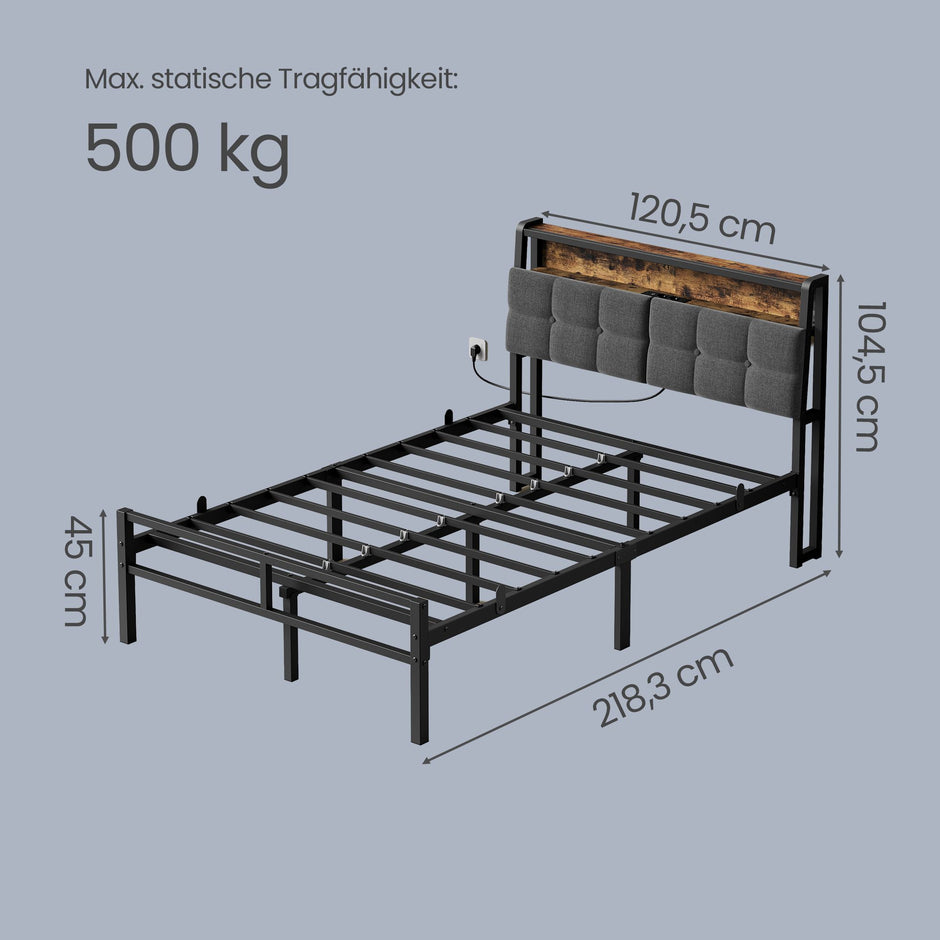 Metalen Bed - 120 x 200 cm - Met Opbergruimte - Ledverlichting - Matzwart