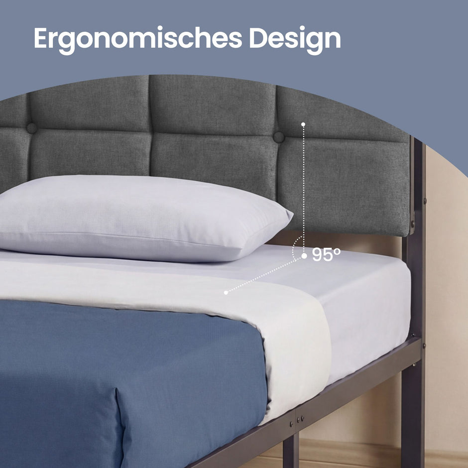Metalen Bed - 120 x 200 cm - Met Opbergruimte - Ledverlichting - Matzwart