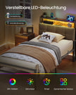 Metalen Bed - 90 x 200 cm - Met Opbergruimte - Ledverlichting - Matzwart