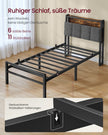 Metalen Bed - 90 x 200 cm - Met Opbergruimte - Ledverlichting - Matzwart