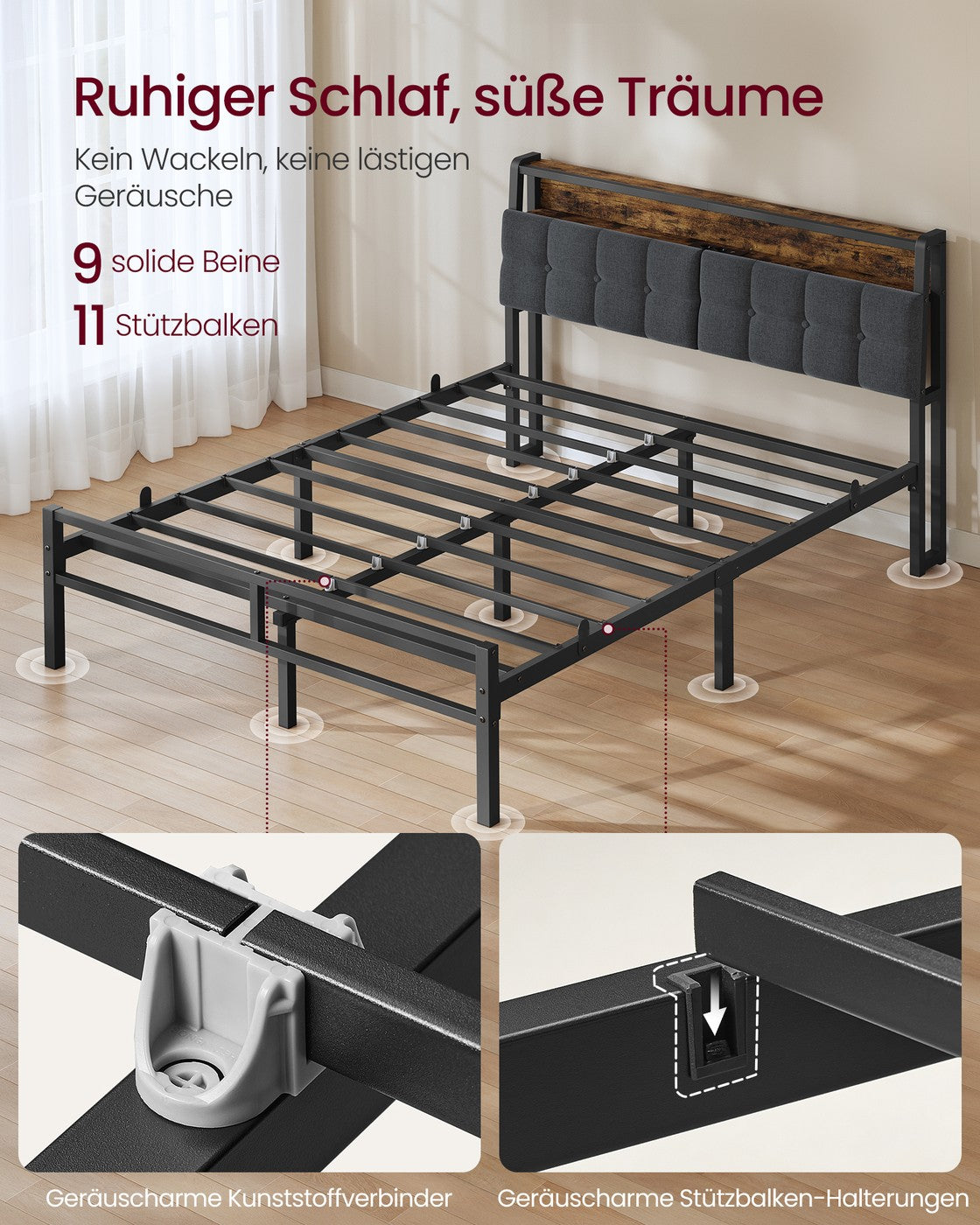 Metalen Bed - 140 x 200 cm - Met Opbergruimte - Ledverlichting - Matzwart