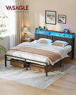 Metalen Bed - 160 x 200 cm - Met Opbergruimte - Ledverlichting - Matzwart