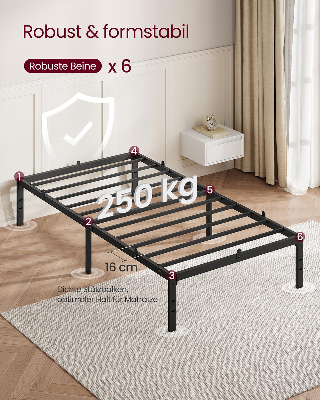 Einzelbettrahmen aus Metall 90 x 200 cm moderner Tintenschwarz