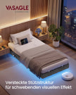 Bedframe - 200 x 90 x 26 cm - zwevend effect - leigrijs - draagvermogen tot 250 kg - met ledverlichting, 2 stopcontacten, 2 USB-A-poorten, 1 USB-C-poort