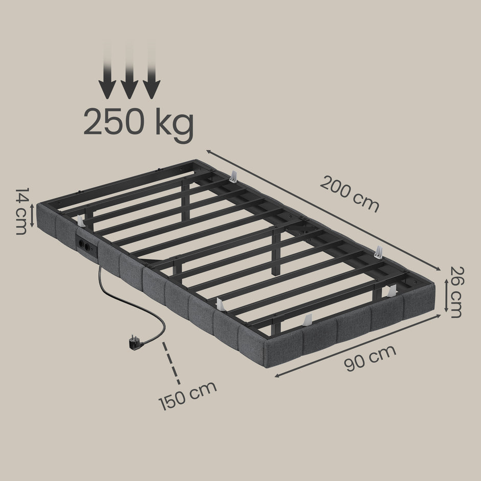 Bedframe - 90 x 200 cm - Met Ledverlichting - Gestoffeerd - Grijs