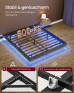 Bedframe - 200 x 160 x 26 cm - zwevend effect - ledverlichting - gestoffeerde zijpanelen - 2 stopcontacten - 2 USB-A-poorten - 1 USB-C-poort - leigrijs - draagvermogen tot 500 kg
