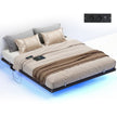 Bedframe - 180 x 200 cm - Zwevend effect - LED-verlichting - Afneembare stekkerdoos - 2 stopcontacten - 1 USB-C-poort - 2 USB-A-poorten - Inktzwart - Draagvermogen tot 500 kg