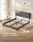 Gestoffeerd Bed 160 x 200 cm – Met Hoofdbord – Houten Lattenbodem – Geruisloos – Leigrijs