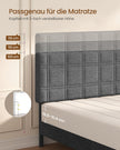 Gestoffeerd Bed 160 x 200 cm – Met Hoofdbord – Houten Lattenbodem – Geruisloos – Leigrijs