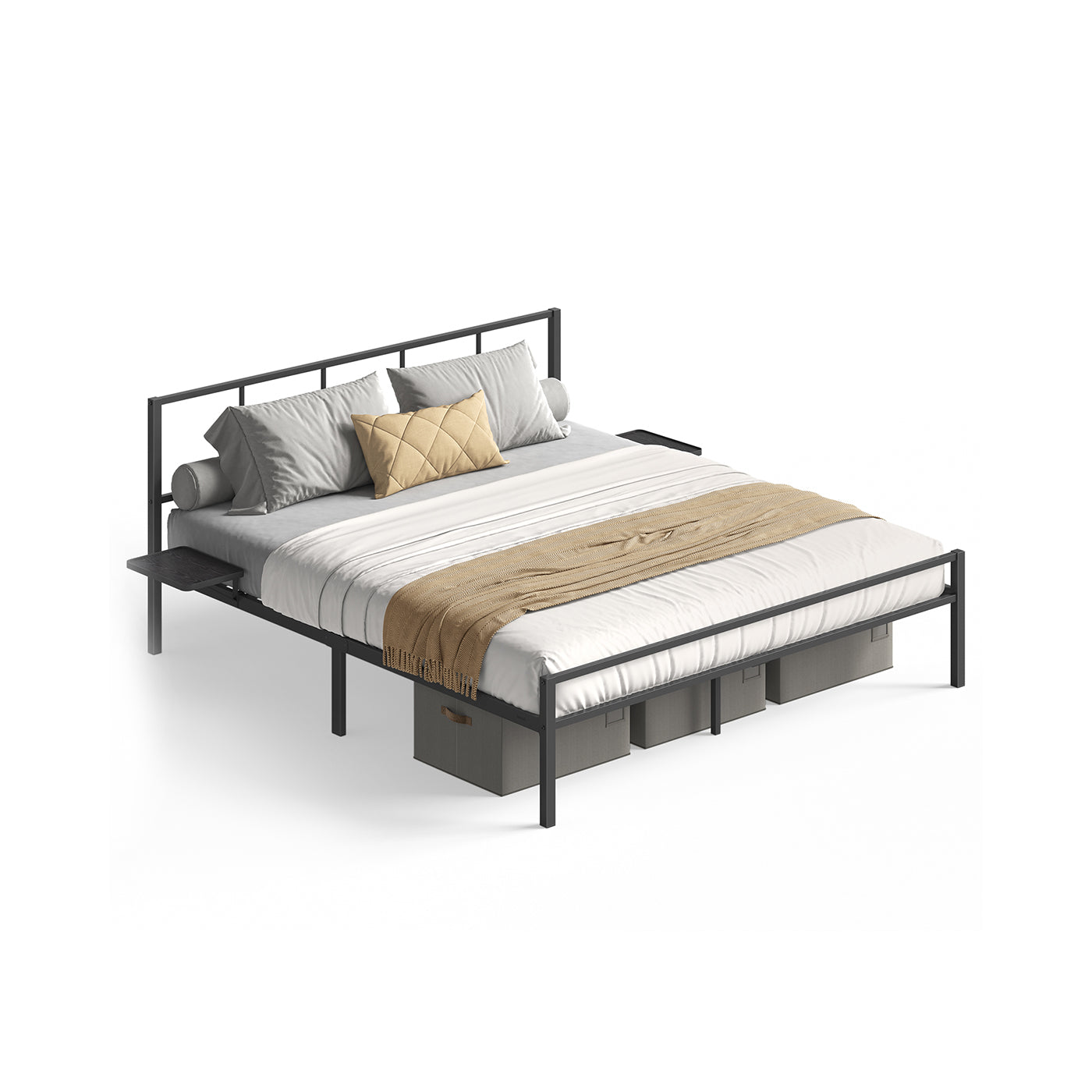 Doppelbett -Rahmen 160 x 200 cm mit mattem schwarzem Kopfteil