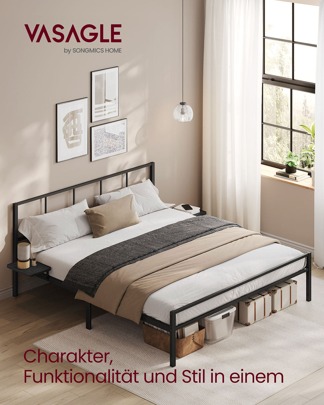 Doppelbett -Rahmen 160 x 200 cm mit mattem schwarzem Kopfteil