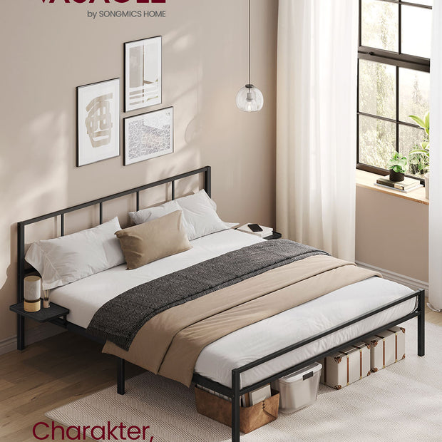 Doppelbett -Rahmen 160 x 200 cm mit mattem schwarzem Kopfteil