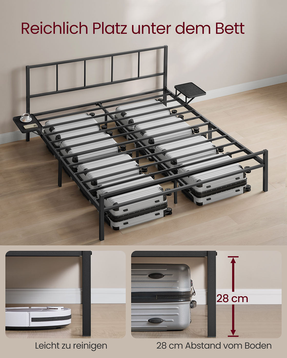 Doppelbett -Rahmen 160 x 200 cm mit mattem schwarzem Kopfteil