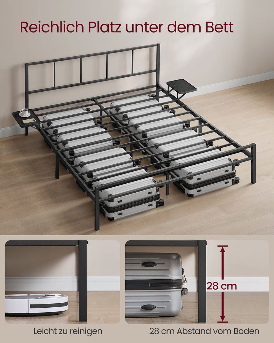 Doppelbett -Rahmen 160 x 200 cm mit mattem schwarzem Kopfteil